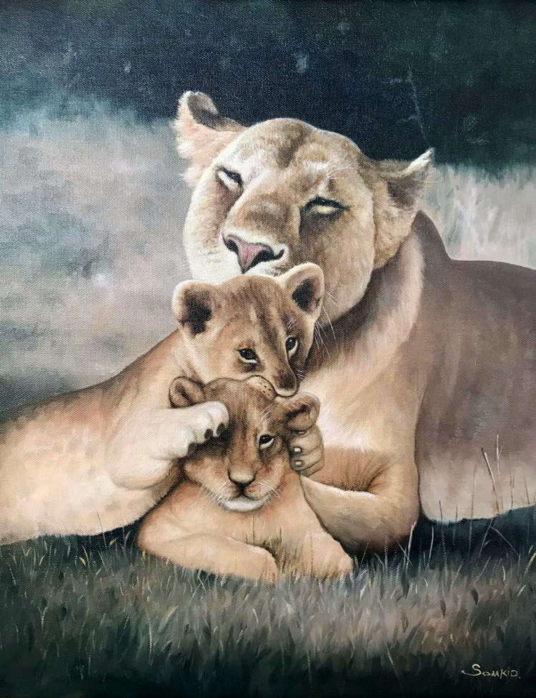 Une peinture de lions que nous avons faite